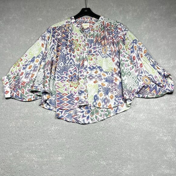 Anthropologie Maeve Blouse Womens Size Medium Bryanna Ikat Tribal Shirt - Picture 1 of 16